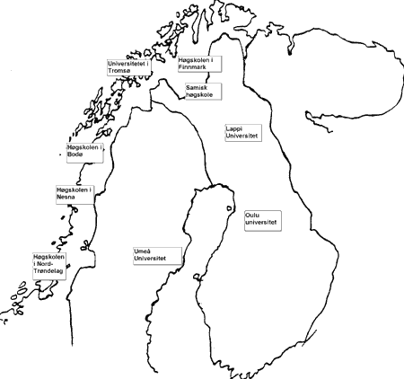 Figur 8.1 Noen sentrale høyere utdanningsinstitusjoner i Sápmi