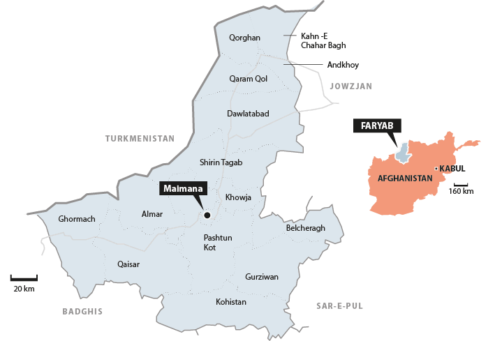 Figur 8.2 Kart over Faryab provins med distriktsgrenser
