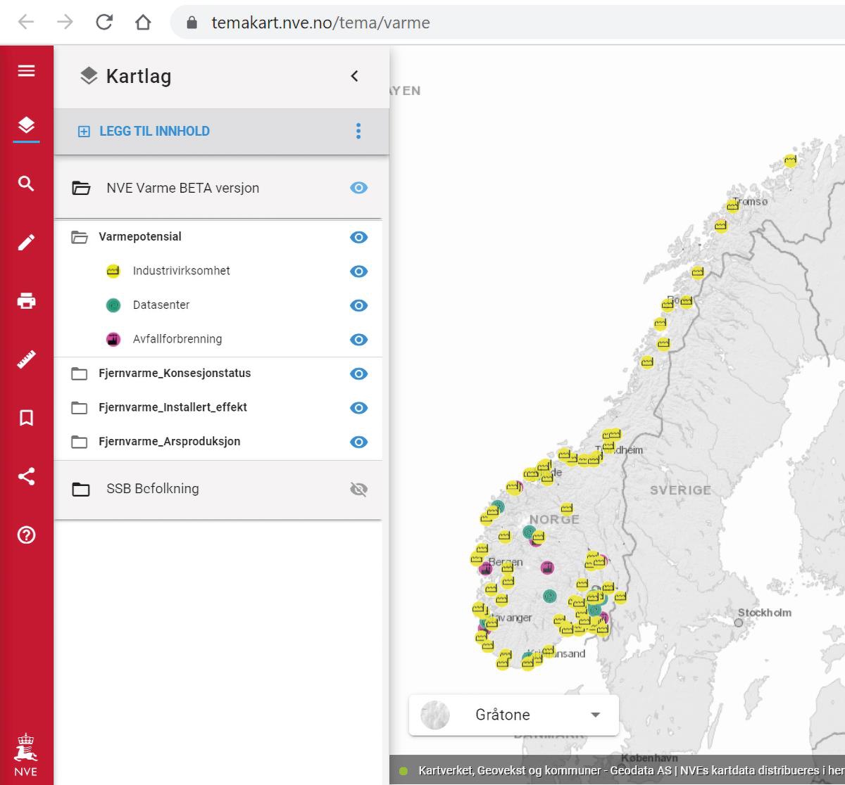 Screenshot – NVE’s beta version of the heat map