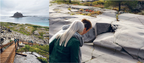 Figur 3.8 Verdensarvområder i nord: Vegaøyene i Nordland består av femten øyvær. Siden middelalderen har sanking av egg og dun fra de ville ærfuglene vært en viktig del av næringsgrunnlaget og fremdeles holdes tradisjonen i hevd. I Alta finner vi over tre tuse...