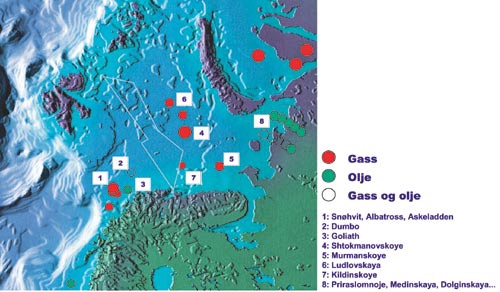 Figur 3.12 Olje- og gassfunn i Barentshavområdet