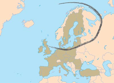 Figur 3.26 Geografisk virkeområde for EUs Nordlige dimensjon