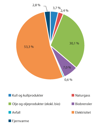 Figur 13.1 Energiprodukt sin del av innanlands sluttbruk i 2017