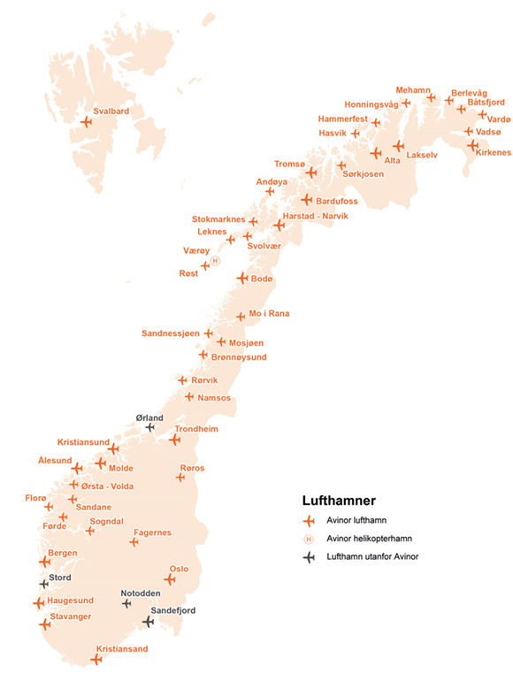Figur 3.2 Det norske lufthamnnettet