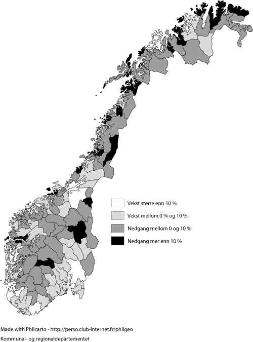 Figur 3.3 Befolkningsutvikling 1998-2008 etter bo- og arbeidsmarkedsregioner
