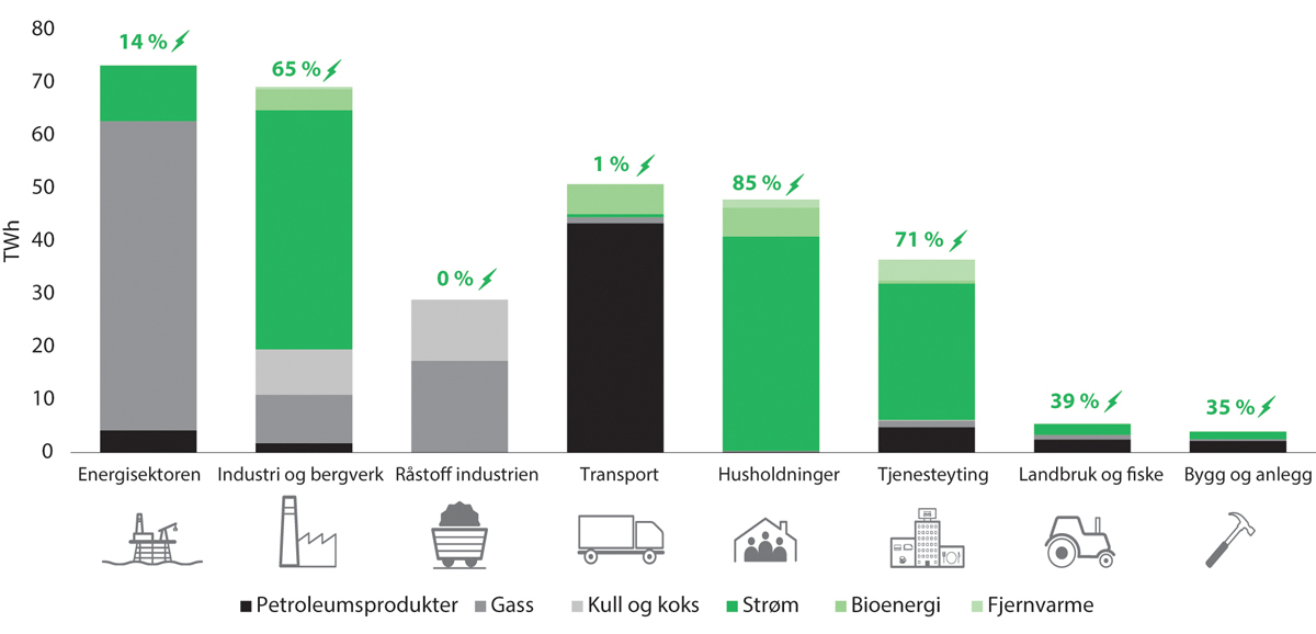 Figur 3.5 Norsk energibruk i 2019.