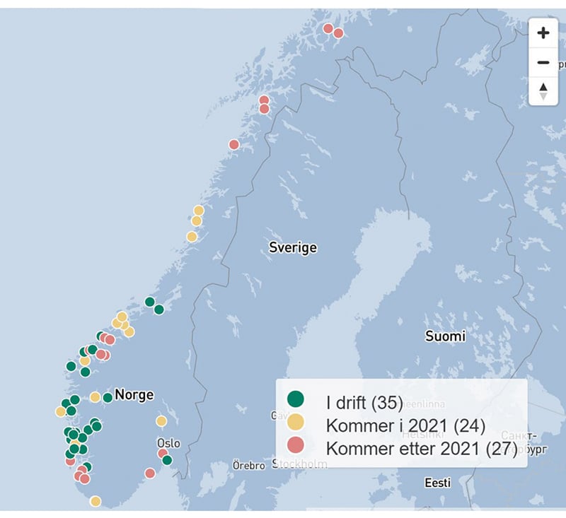 Figur 3.7 Elektriske bilferger i Norge.