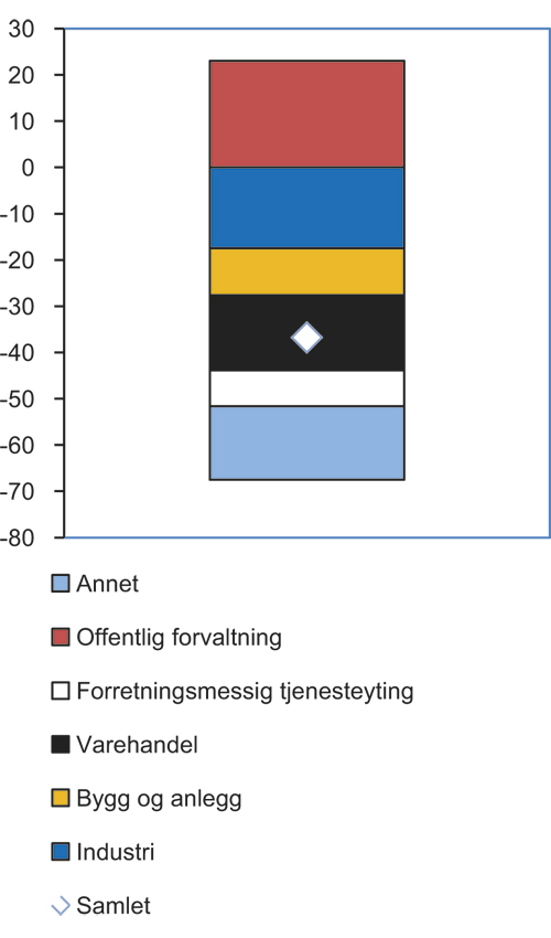 Figur 6.13 Endring i sysselsetting fra 3. kvartal 2008 til 3. kvartal 2009. 1000 personer