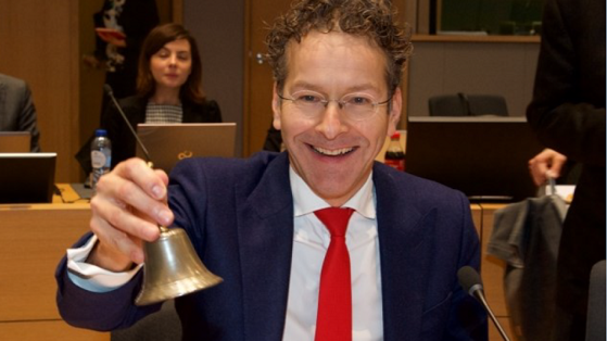 Nederlands tidligere finansminister, Jeroen Dijsselbloem, ringer inn til møte i Eurogruppen for siste gang. Foto: European Union