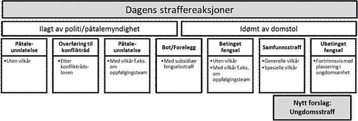 Figur 3.1 Dagens straffereaksjoner som brukes der lovbryteren er mindreårig