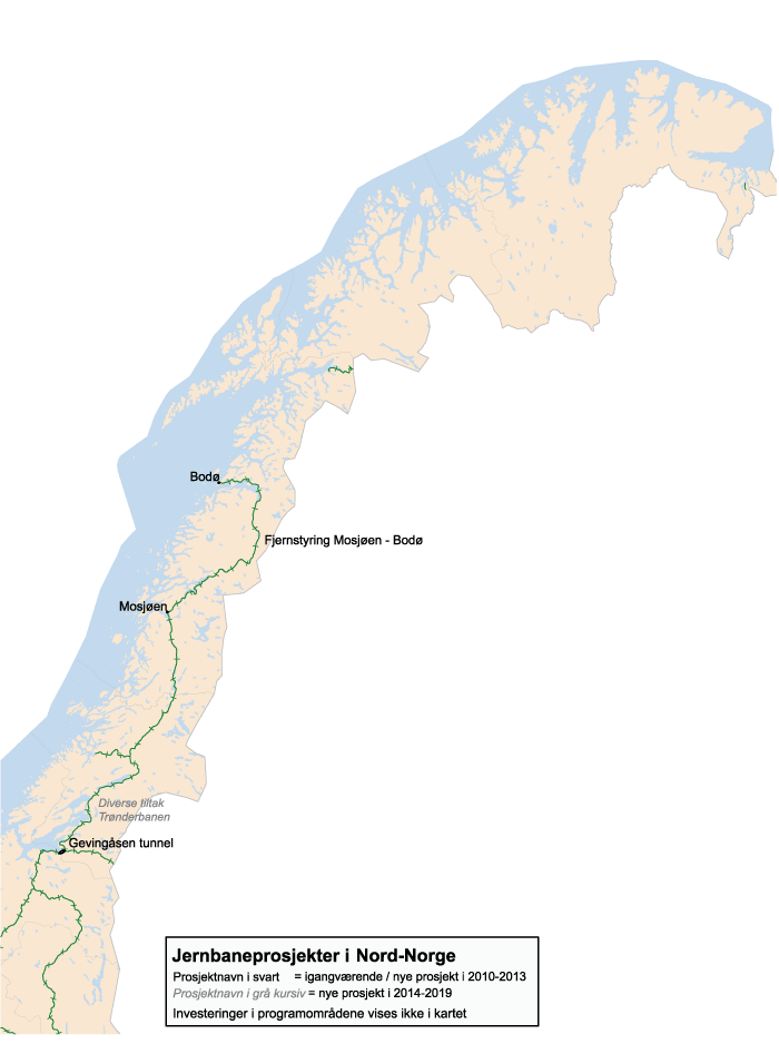 Figur 10.16 Store jernbaneinvesteringer i Nord-Norge 2010–2019