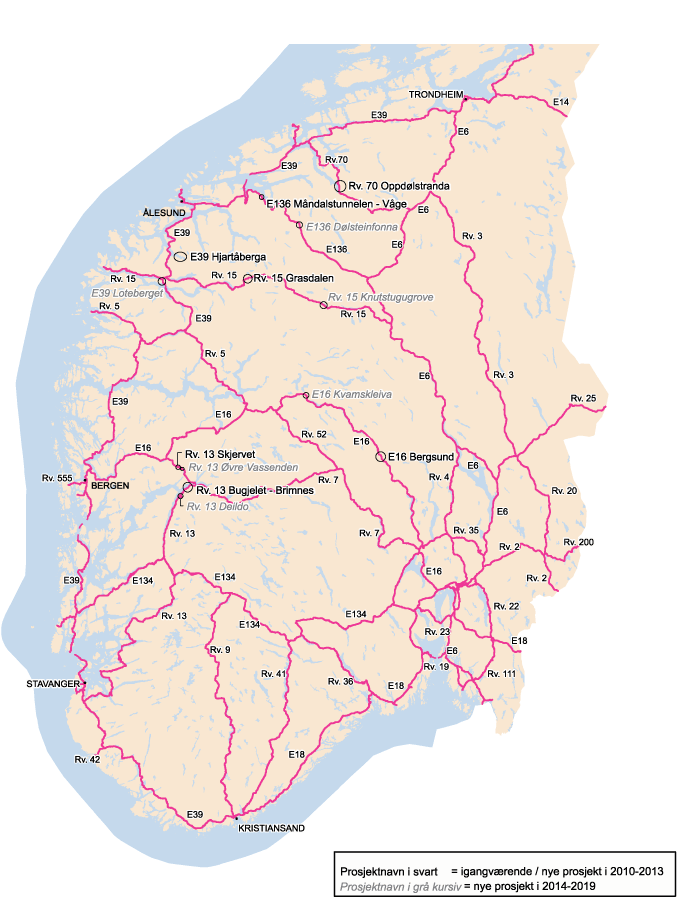 Figur 10.17 Rassikringstiltak på riksvegnettet i Sør-Norge i 2010 – 2019