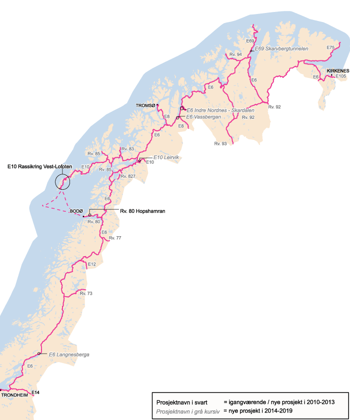 Figur 10.18 Rassikringstiltak på riksvegnettet i Nord-Norge i 2010 – 2019
