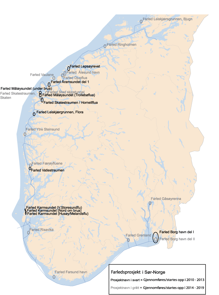 Figur 10.19 Farledsprosjekter Sør-Norge