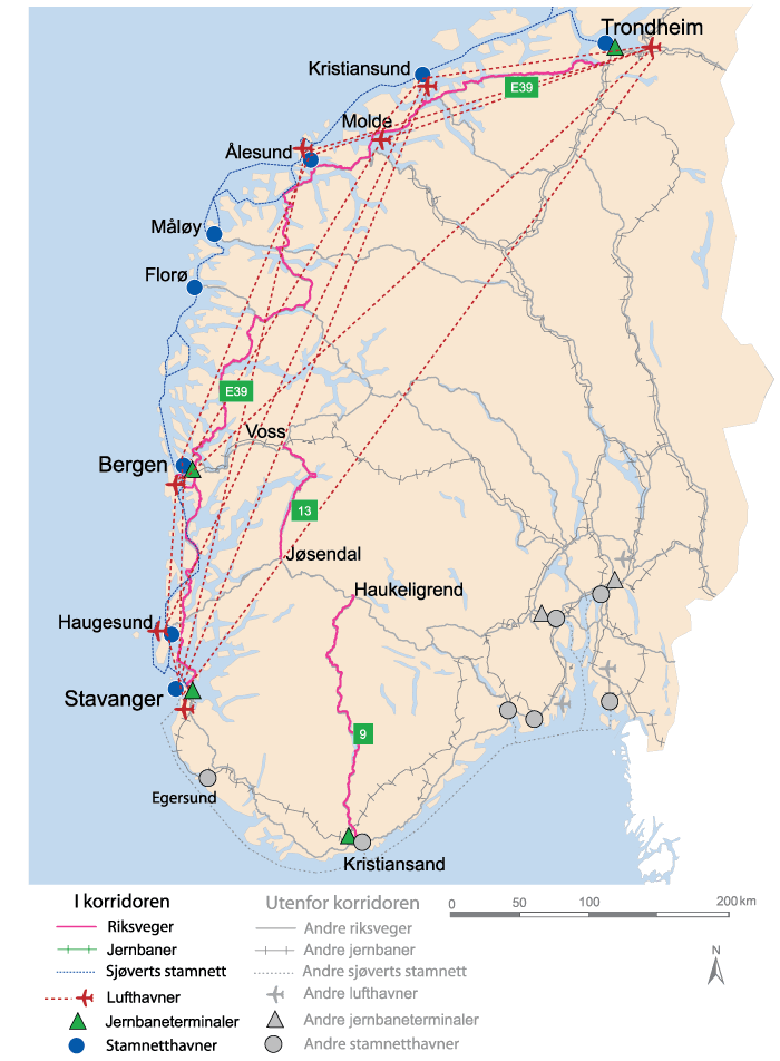 Figur 10.24 Korridor 4 StavangerBergenÅlesundTrondheim