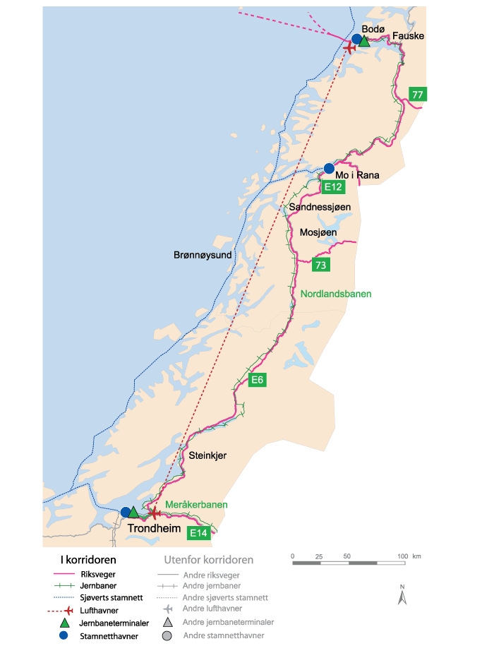 Figur 10.28 Korridor 7 TrondheimBodø med armer til svenskegrensen