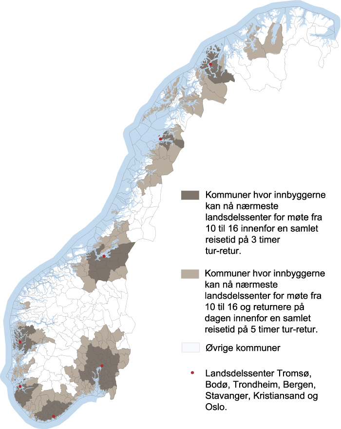 Figur 8.1 Reisetid til landsdelssenter
