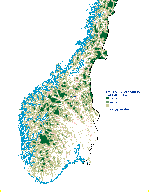 Figur 1-5 Kart over inngrepsfrie områder i Sør-Norge (INON)