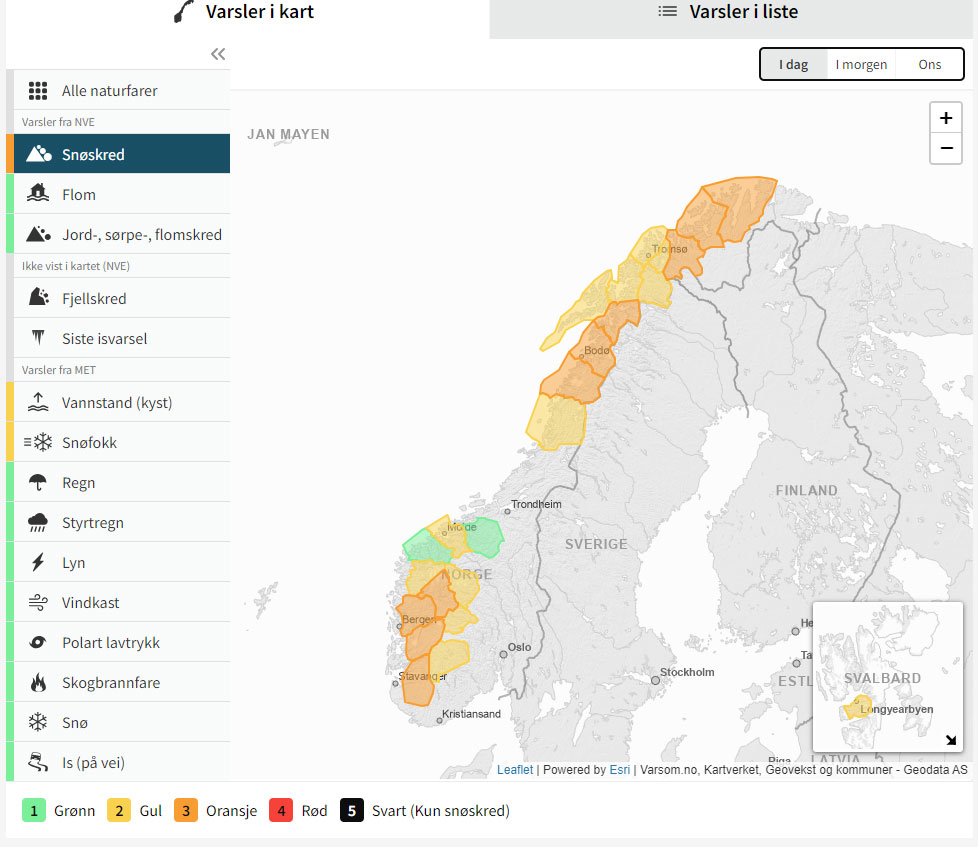 Figur 8.3 Døme på varsel for snøskredfare på varsom.no