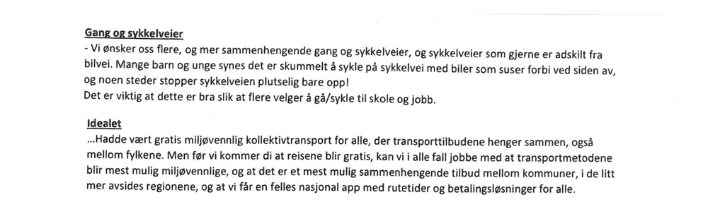 Figur 7.6 Utdrag fra høringsuttalelse fra Ungdommens fylkesting i Buskerud