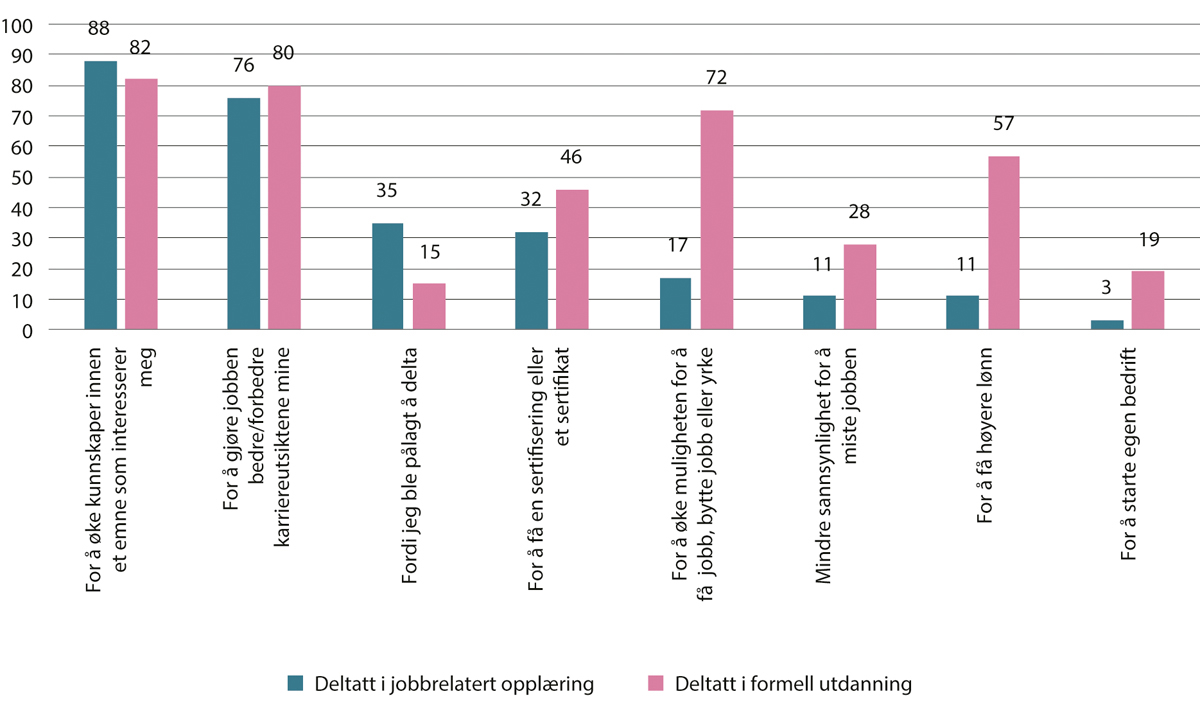 Figur 6.1 Personer som deltar i ikke-formell jobbrelatert opplæring og formell utdanning etter årsak. Prosent. 2023
