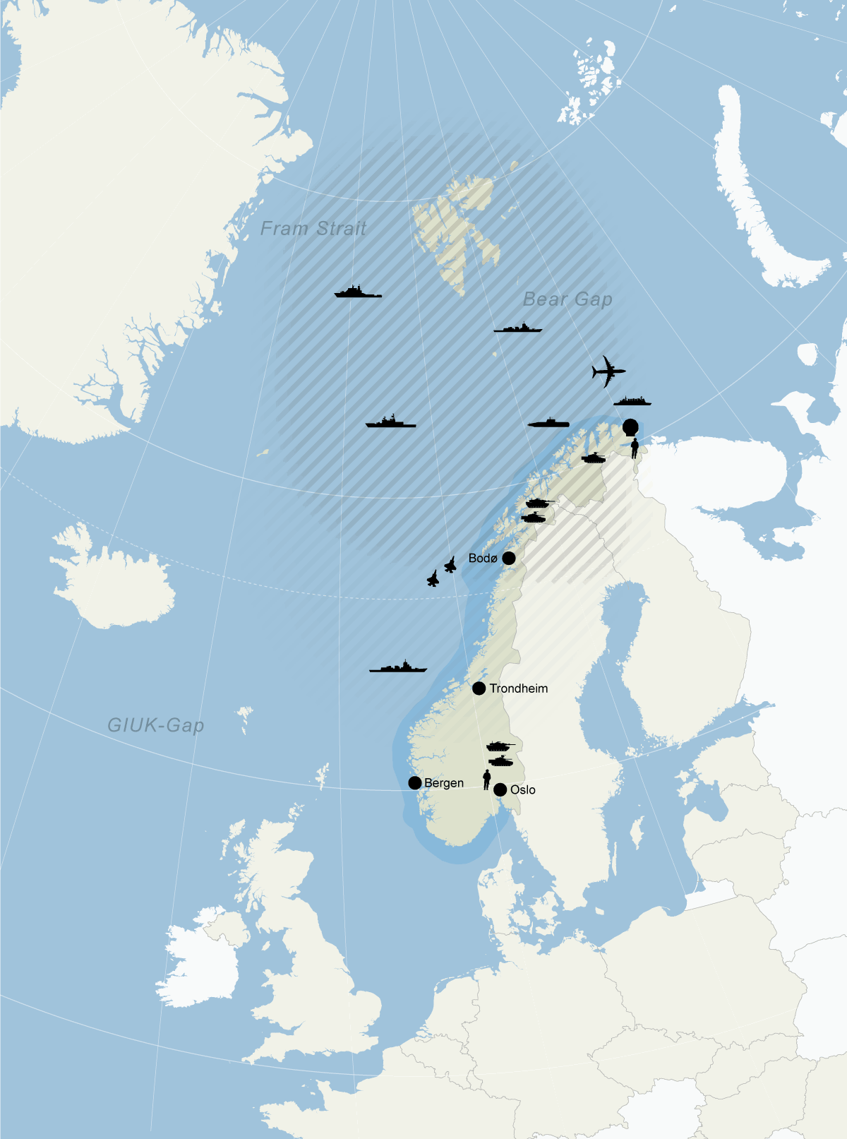 Figur 12.6 Forsvarskommisjonens anbefaling til ambisjonsnivå for Forsvarets egenevne er utformet for et høyere aktivitetsnivå, mer usikkerhet og potensialet for økt spenning i norske nærområder. Slik kan Forsvaret bidra til at Norge tar større ansvar for egen o...