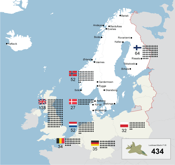 Figur 14.7 Finsk og svensk NATO-medlemskap endrer rammebetingelsene for samarbeid om sikkerhet og forsvar i Nord-Europa. Landene som er avbildet vil disponere flere hundre F-35 femtegenerasjons kampfly. Dette åpner for spredningskonsepter og større mulighet for...