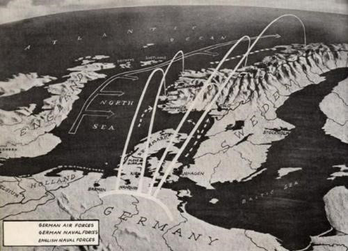 Figur 2.3 Operasjon Weserübung-Nord var kodenavnet på det tyske angrepet på Norge 9. april i 1940. Angrepet var historiens første integrerte luft-, sjø- og landangrep under én kommando. Da Tyskland angrep Norge var Forsvaret svært dårlig forberedt og hadde lit...