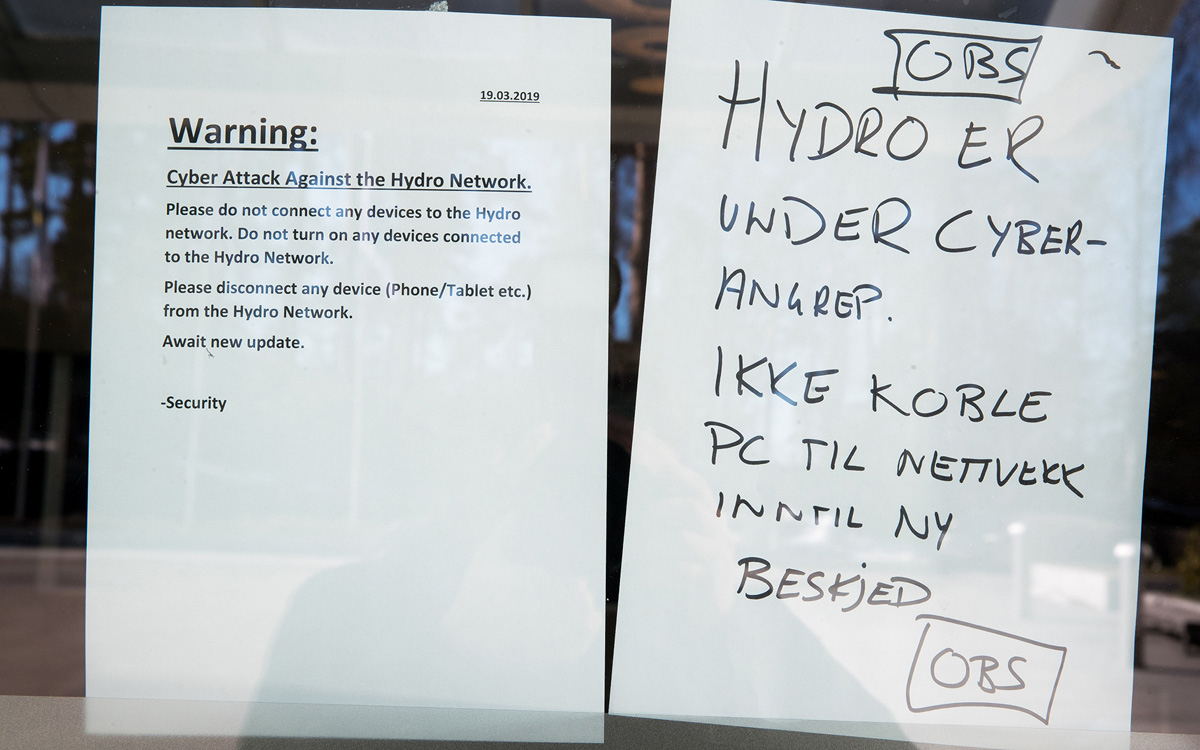 Figur 5.2 Selskapet Norsk Hydro ble utsatt for et omfattende cyberangrep i mars 2019. Angrepet påvirket hele nettverket i selskapets globale organisasjon og de estimerte totale kostnadene var rundt 800 millioner kroner.