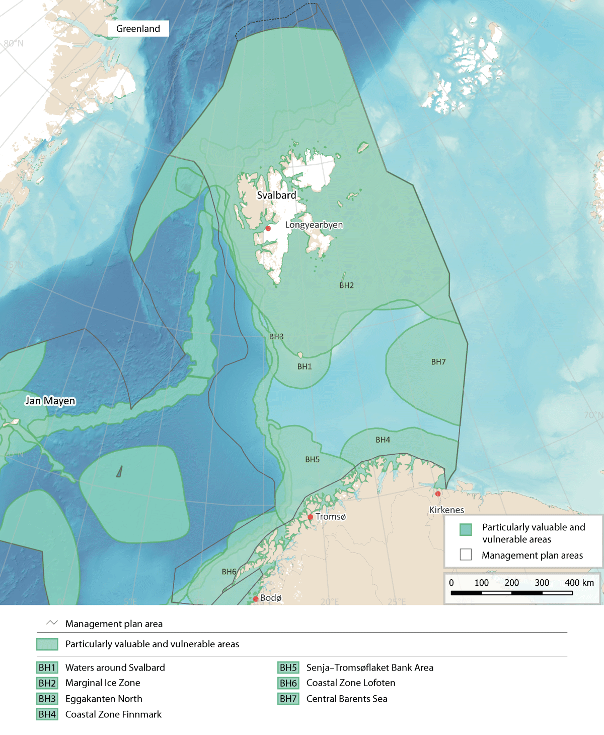 Figure 4.1 Particularly valuable and vulnerable areas in the Barents Sea-Lofoten management plan area. Note that some of the areas overlap