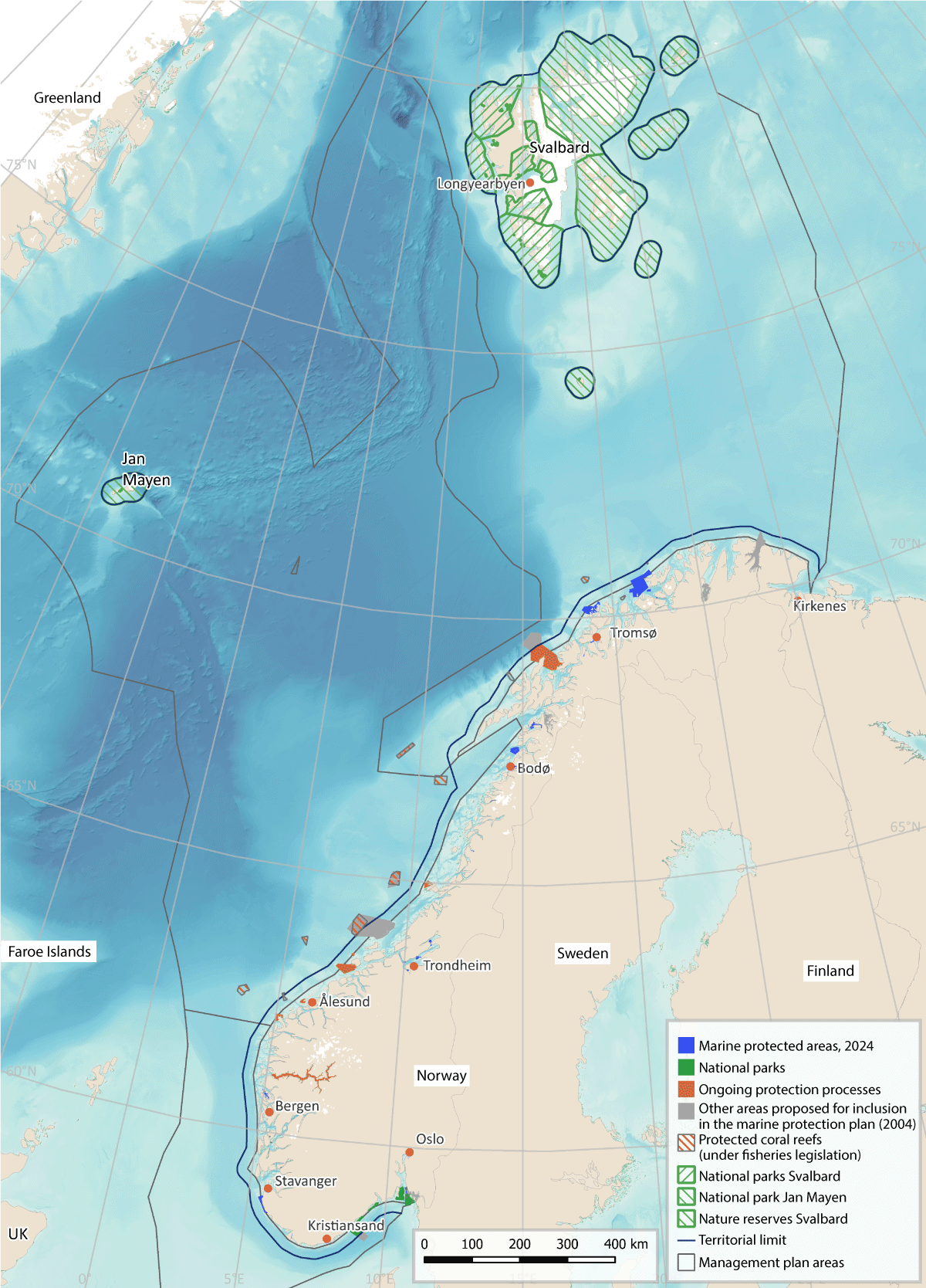 Figure 4.15 Map showing area-based conservation measures (both established and candidate areas) in Norwegian waters.