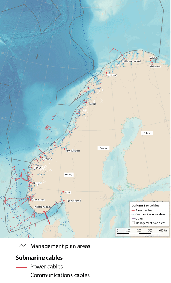 Figure 7.10 Map of submarine communications and power cables.