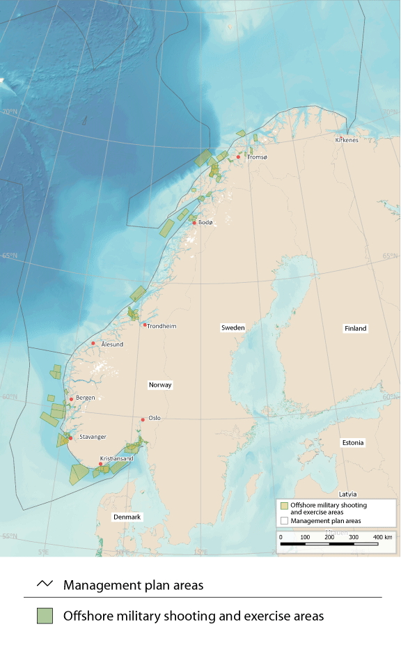Figure 7.11 Offshore military shooting and exercise areas for the Norwegian Armed Forces