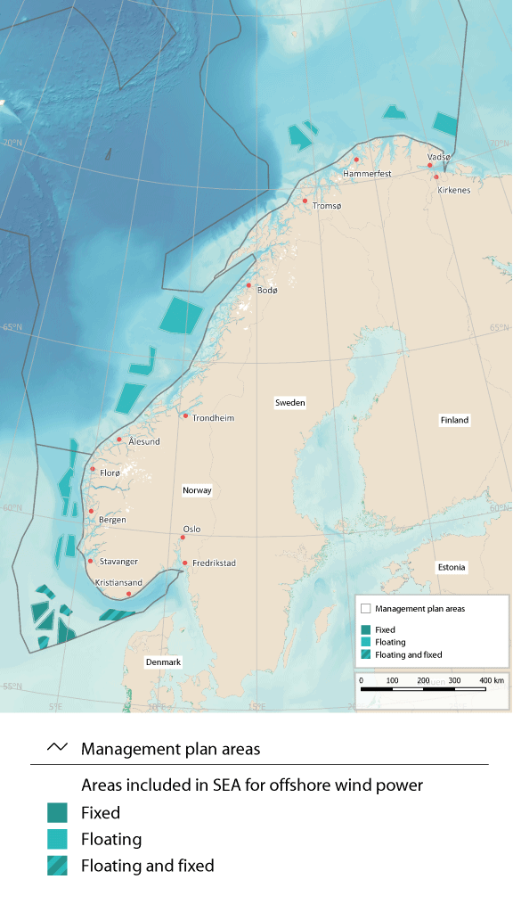 Figure 7.6 The twenty areas included in the strategic environmental assessments for offshore wind power.