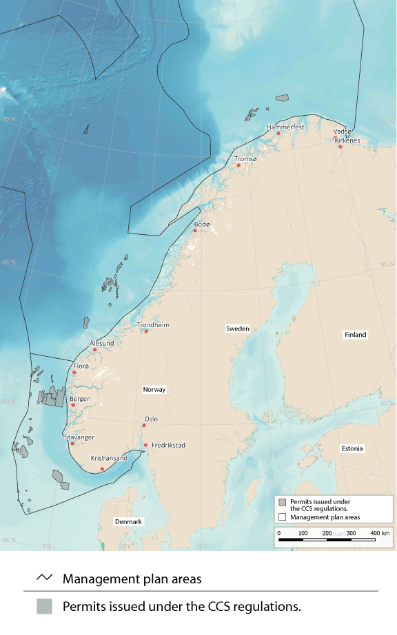Figure 7.7 Areas allocated for CO2 storage under the seabed.