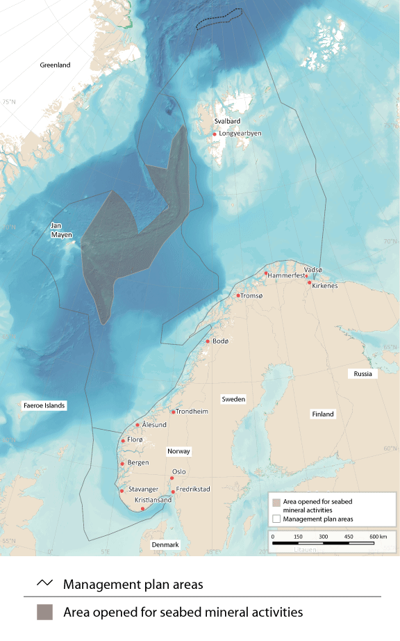 Figure 7.9 Map of the area of the Norwegian continental shelf that has been opened for seabed mineral activities.