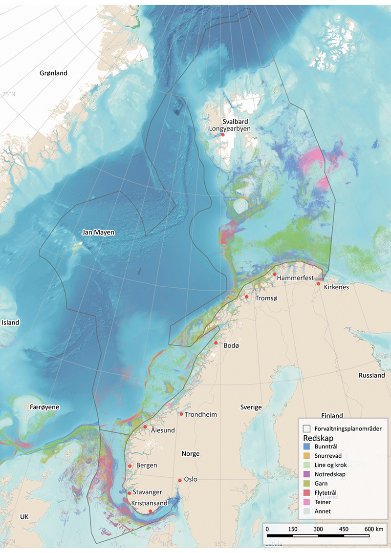 Figur 7.3 Kart over fiskeriaktivitet i norske havområder.