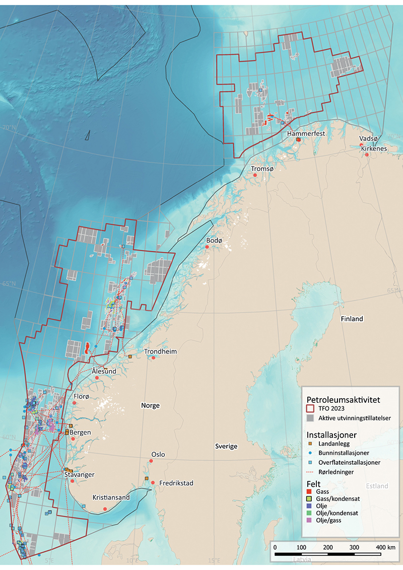 Figur 7.5 Kart over petroleumsaktivitet i norske havområder.