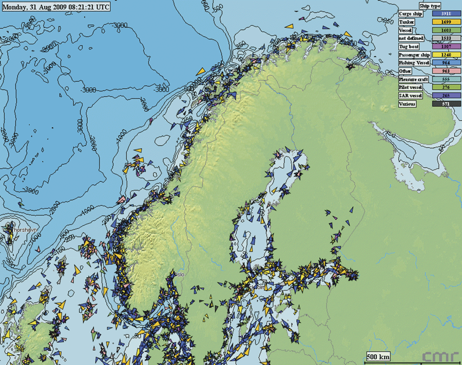 Figur 4.1 Automatisk identifikasjonssystem ( AIS-dekning)