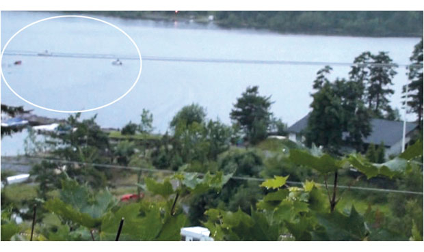 Figur 7.16 Kl.18.07. Båt D, H og F på vannet utenfor Utvika camping.