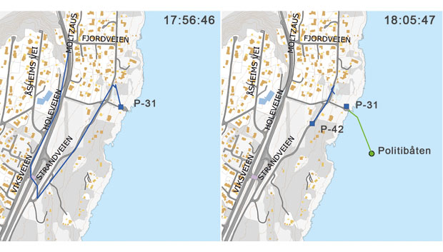 Figur 7.2 GPS-plot som viser utsettingen av politibåten.