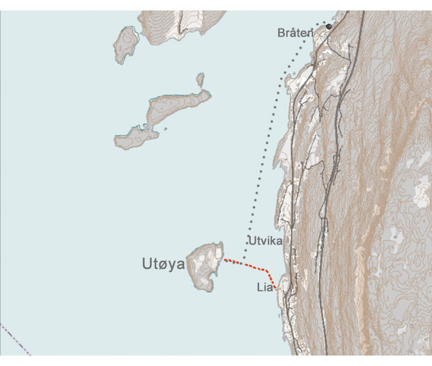 Figur 7.20 MS Thorbjørns og «Reiulfs» rute fra Utøya.