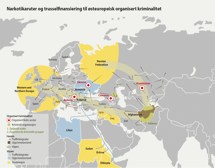 Figur 6.4 Kriminelle nettverk på Balkan, Øst-Europa, Transnistria, Russland, Sentral-Asia