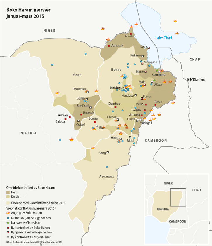 Figur 6.5 Boko Haram – Boko Harams kontroll i grenseområder, mars 2015