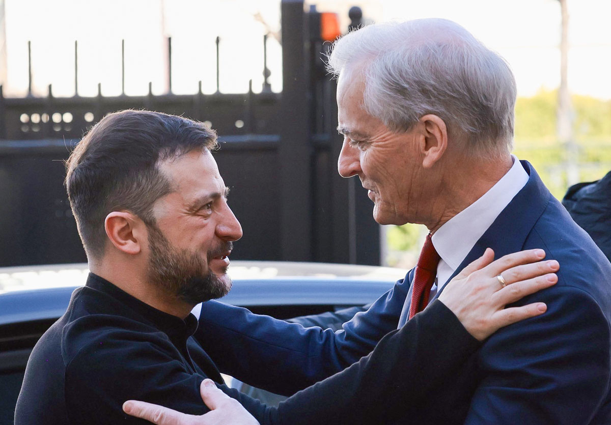 Figur 7.4 Ukrainas president Volodymyr Zelenskyj i møte med statsminister Jonas Gahr Støre (Ap).
