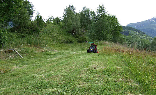 Slått med tohjulstraktor.