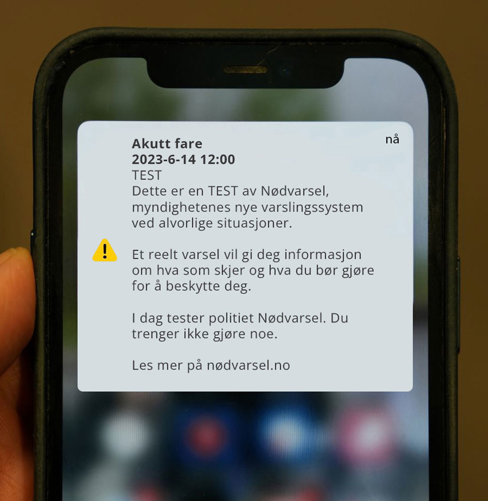 Figure 5.2 Test of the Nødvarsel mobile phone emergency alert system