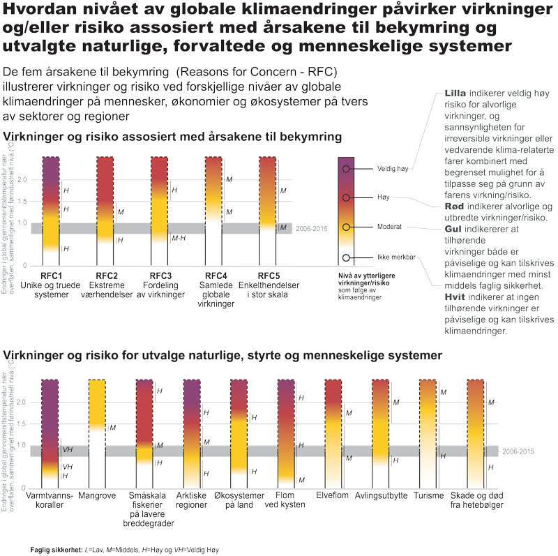 Figur 3.5 Hvordan temperaturstigning påvirker ulike «reasons for concern»