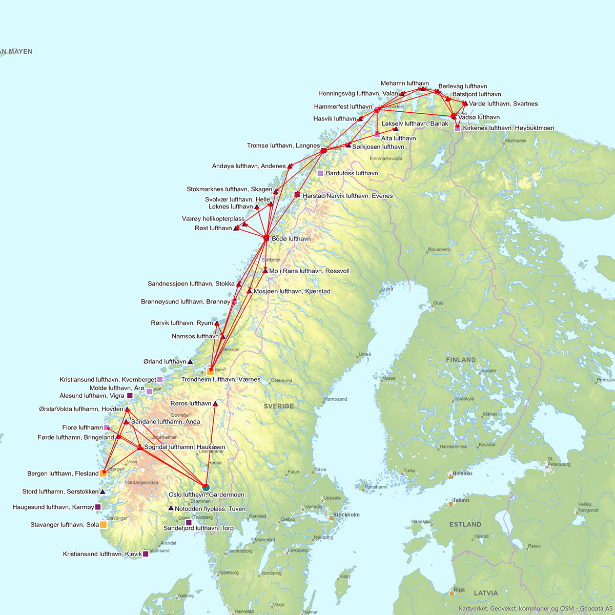 Figur 4.7 Oversikt over FOT-rutene