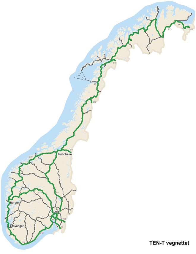 Figur 2.1 TEN-T-vegnettet i Norge